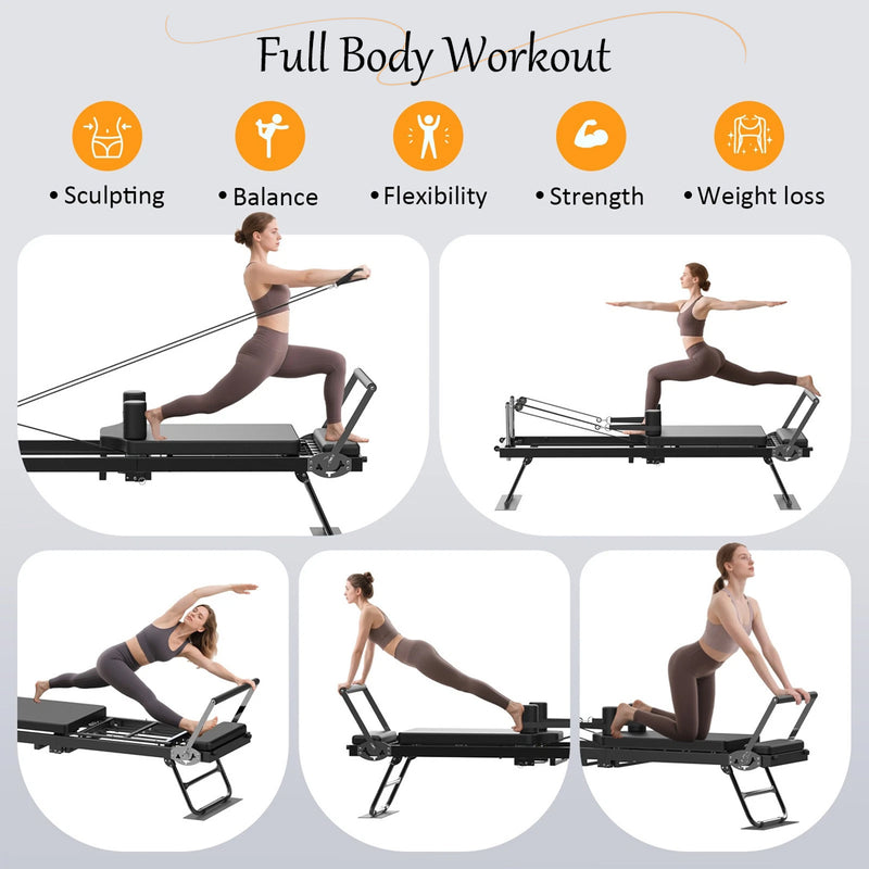 Load image into Gallery viewer, Foldable Pilates Reformer Workout Latex resistance Machine Exercise Yoga Black
