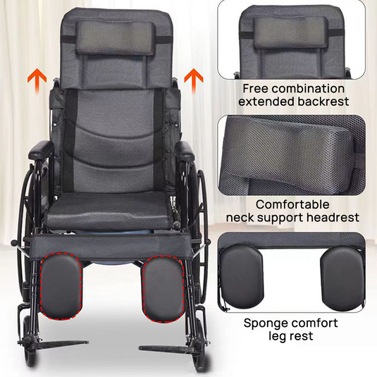 PORIYA 24" Lightweight Foldable Wheelchair 6-Level Recline w/ Dining table Safety Belt