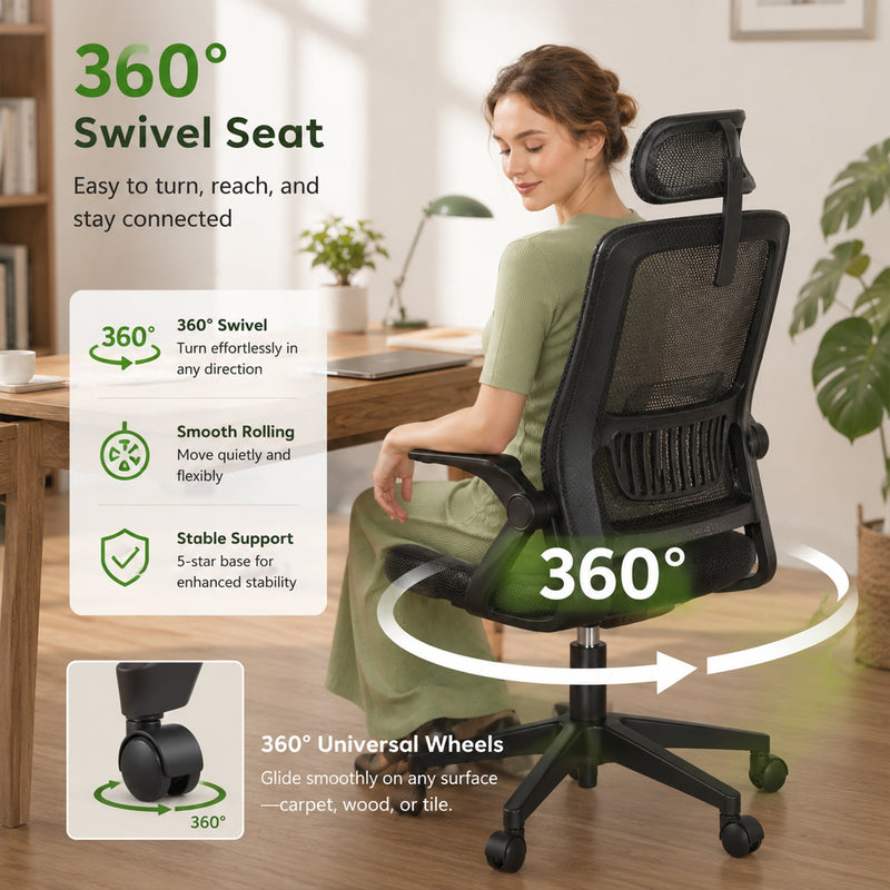 Load image into Gallery viewer, Ergonomic Home Office Chair with Lumbar Support and Adjustable Headrest High Back Mesh Desk Chair Flip-up Armrest Ergonomic Computer Chair

