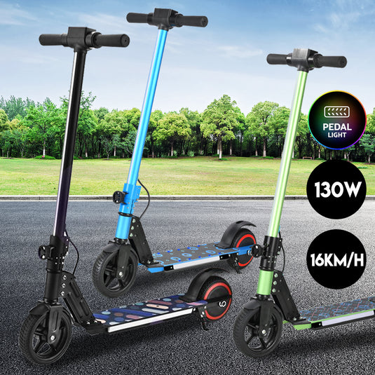 Electric Scooter 130W 16KM/H 8KM Range LED Light Folding Portable Ride Kids Teen