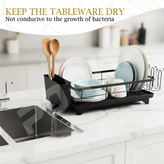 PORIYA Large Capacity Dish Drainer Carbon Steel Dish Drying Rack Drainboard Dish Rack