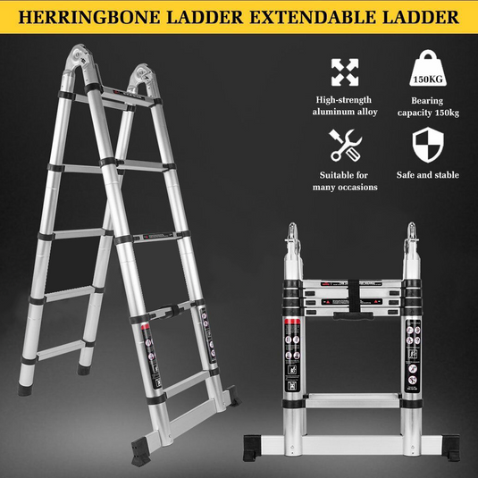 PORIYA 3.2/3.8/4.4/5M Telescopic Aluminium Ladder Extension Extendable Step Folding
