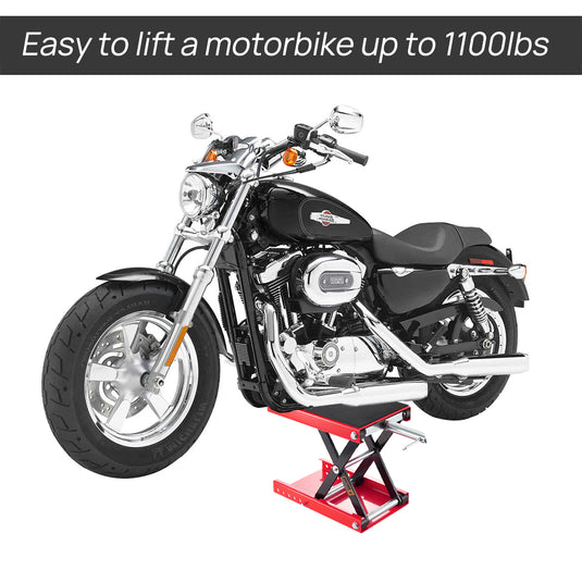 PORIYA 1100lb Motorcycle Scissor Lift Stand 500KG Motorbike Lift Working Bench ATV Jack