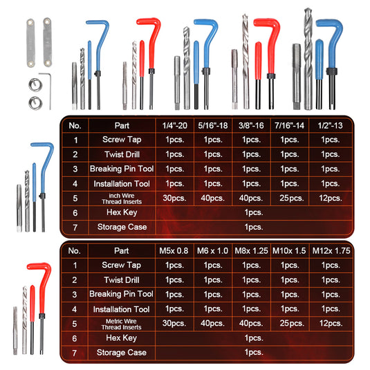 PORIYA Metric Thread Repair Insert Kit Helicoil Coil Tool M5/M6/M8/M10/M12 131/338pcs