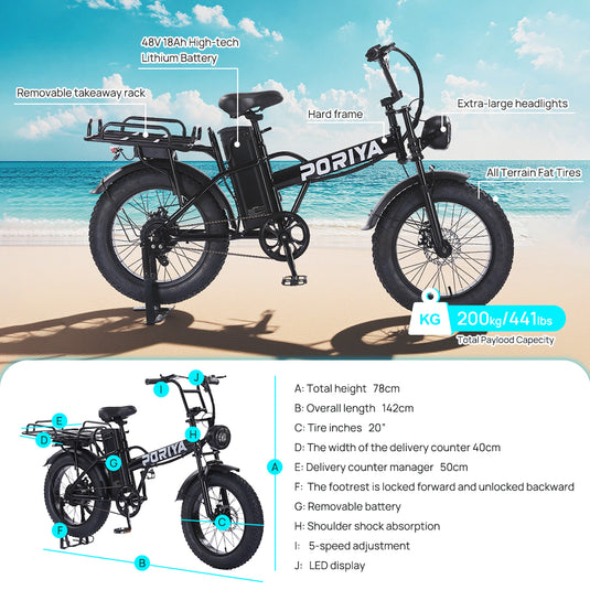 Electric Bicycle 48V 18Ah Ebike 1500W Mountain Bike 20'' 55KM/H W/ Delivery Rack