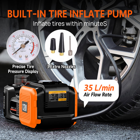 PORIYA  Electric Hydraulic Floor Jack 5Ton car 12V w/Impact Wrench Inflator Pump