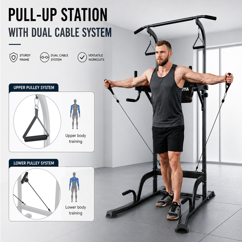 Load image into Gallery viewer, PORIYA Foldable Power Tower Chin Up Station Push Pull Up Bar Knee Raise Weight Dip Gym
