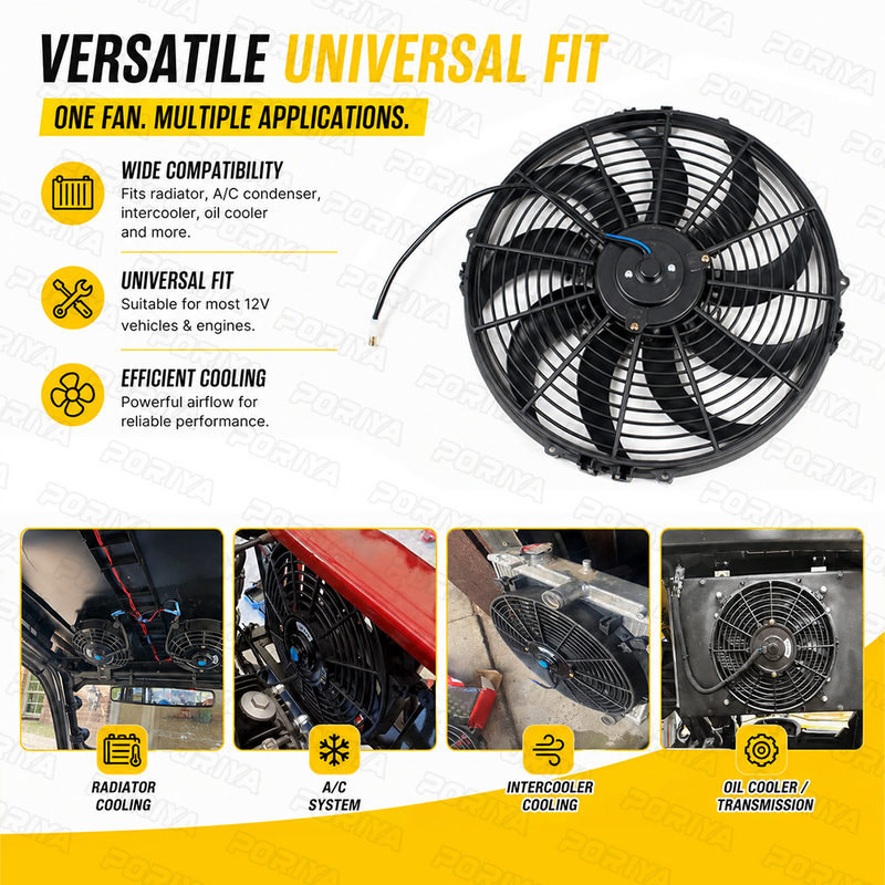 Load image into Gallery viewer, PORIYA 10'' 12" 16" 12V 80W/120W Electric Cooling Radiator Thermo Fan PULL PUSH NEW
