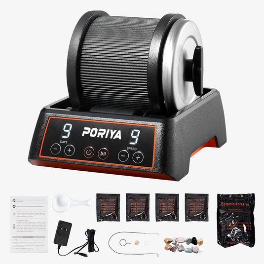 PORIYA Rock Tumbler Machine Kit Rock Polisher 9 Speeds 9-Day Timer with Grits