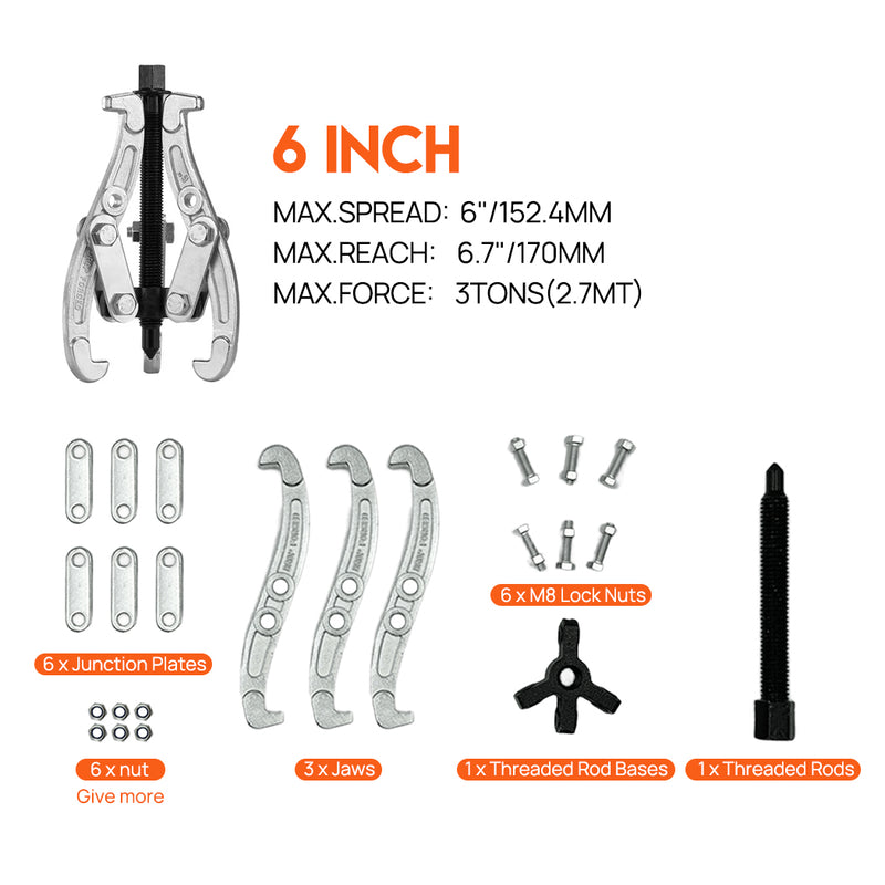 Load image into Gallery viewer, PORIYA Gear Puller Set 3" 4" 6" 8" 3-Jaw Bearing Puller Wheel Gear Pulley 4PCS
