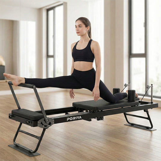 Foldable Pilates Reformer Workout Latex resistance Machine Exercise Yoga Black
