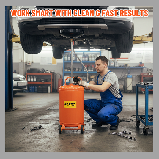 PORIYA 80L Waste Oil Drainer Fluid Change Tank Oil Drain Container Air Operated Mobile