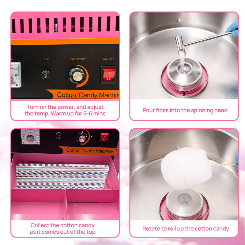 Load image into Gallery viewer, PORIYA Commercial Cotton Candy Machine Sugar Floss Maker 1000W Pink WITH/ Cover
