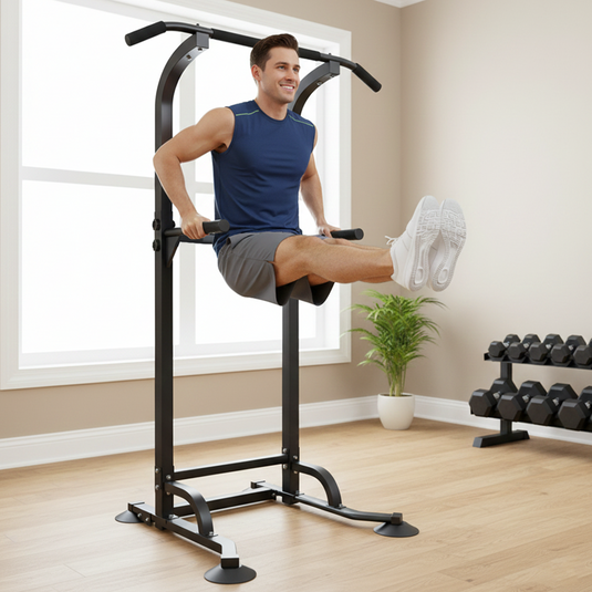 PORIYA Foldable Power Tower Chin Up Station Push Pull Up Bar Knee Raise Weight Dip Gym