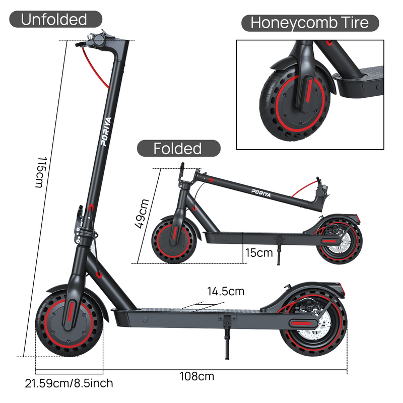 Load image into Gallery viewer, PORIYA Electric Scooter Adult 900W 40KM/H 50KM Foldable Portable Travel E Bike w/ APP
