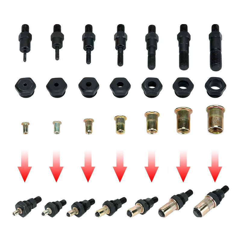 Load image into Gallery viewer, PORIYA Heavy Duty 1660pcs Nutsert Tool Kit Rivnut Riveter Rivet Nut Gun M3-12 Mandrels
