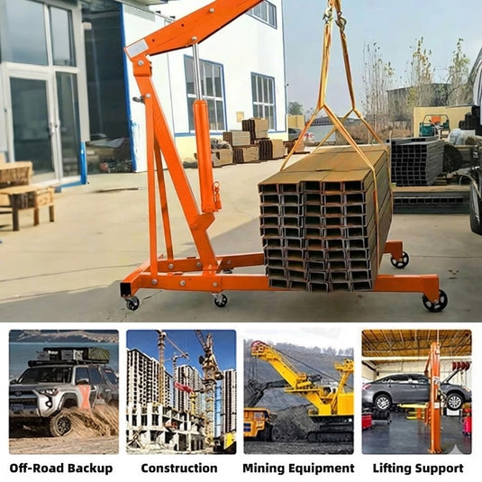 PORIYA 8T Hydraulic Long Ram Jack Lift Jacking Shop Crane Engine Hoist Lifting