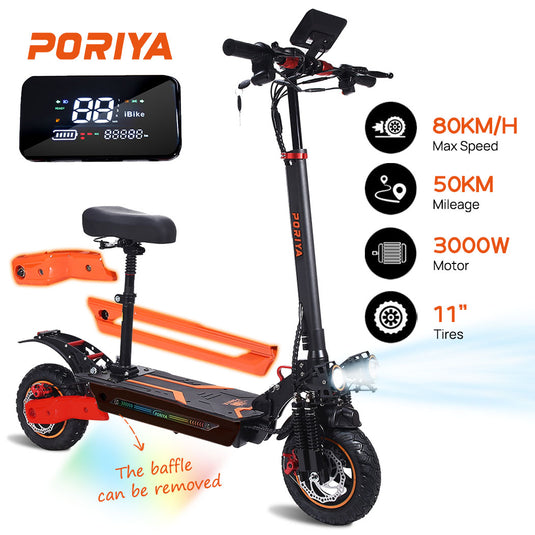 PORIYA 3000W Portable Electric Scooter 80KM/H Off Road Scooter Foldable E Bike