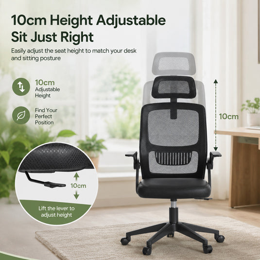 Ergonomic Home Office Chair with Lumbar Support and Adjustable Headrest High Back Mesh Desk Chair Flip-up Armrest Ergonomic Computer Chair