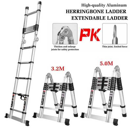 PORIYA 3.2/3.8/4.4/5M Telescopic Aluminium Ladder Extension Extendable Step Folding