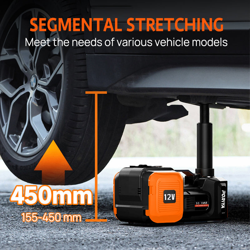 Load image into Gallery viewer, PORIYA  Electric Hydraulic Floor Jack 5Ton car 12V w/Impact Wrench Inflator Pump
