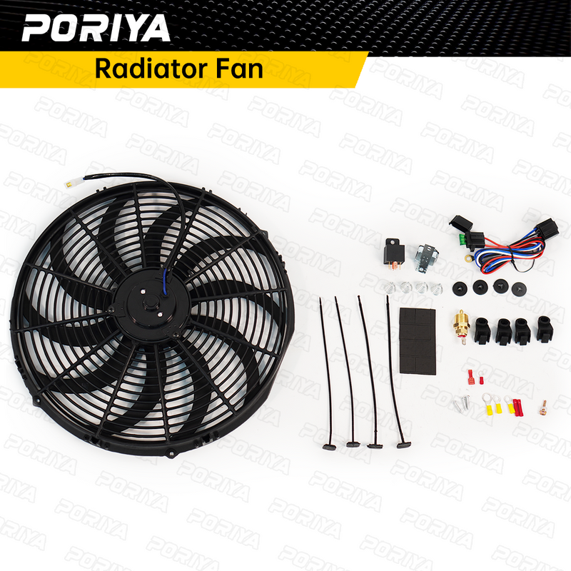 Load image into Gallery viewer, PORIYA 10'' 12" 16" 12V 80W/120W Electric Cooling Radiator Thermo Fan PULL PUSH NEW
