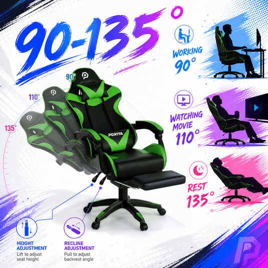 PORIYA Gaming Chair Home Office Computer Seat Racing PU Executive Recliner Chair Green