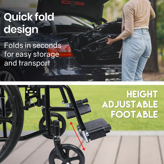 24 Inch Wheelchair Manual Folding Wheel Chair Portable Foldable for Elderly