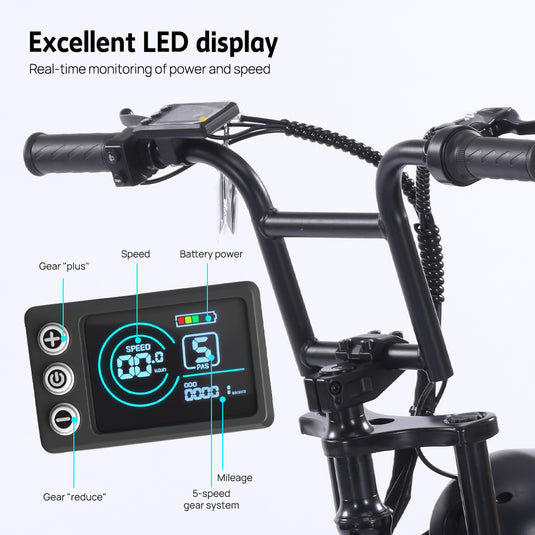 Electric Bicycle 48V 18Ah Ebike 1500W Mountain Bike 20'' 55KM/H W/ Delivery Rack