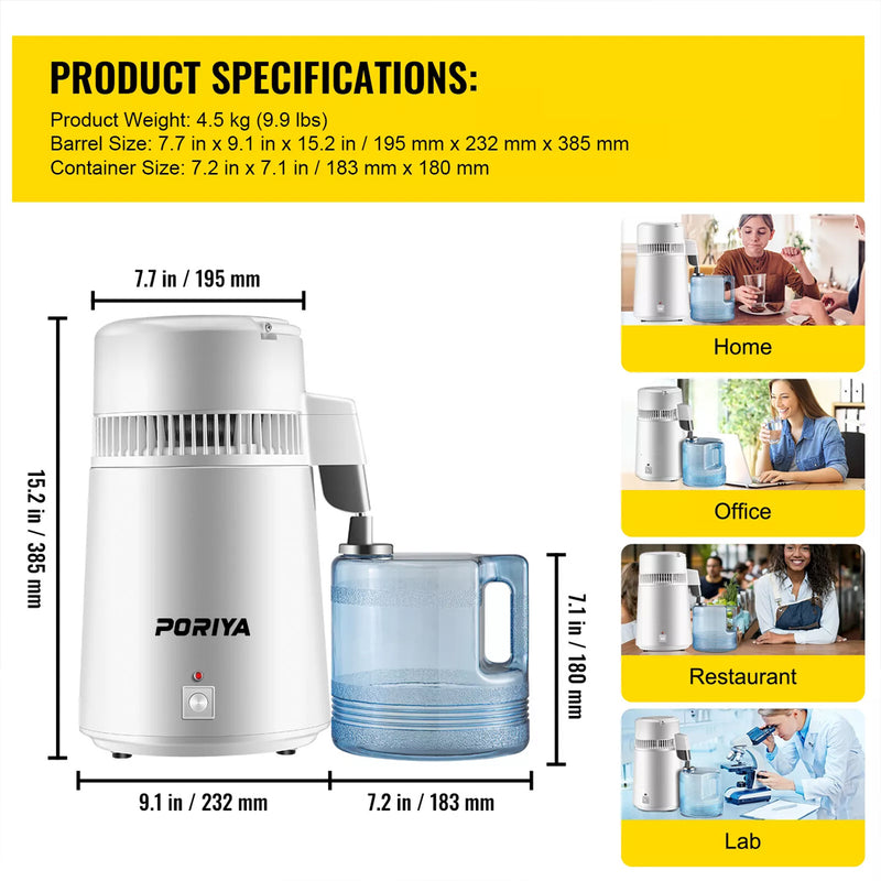 Load image into Gallery viewer, PORIYA 4L Stainless Steel Water Filter Distilled Pure Water Purifier Distiller
