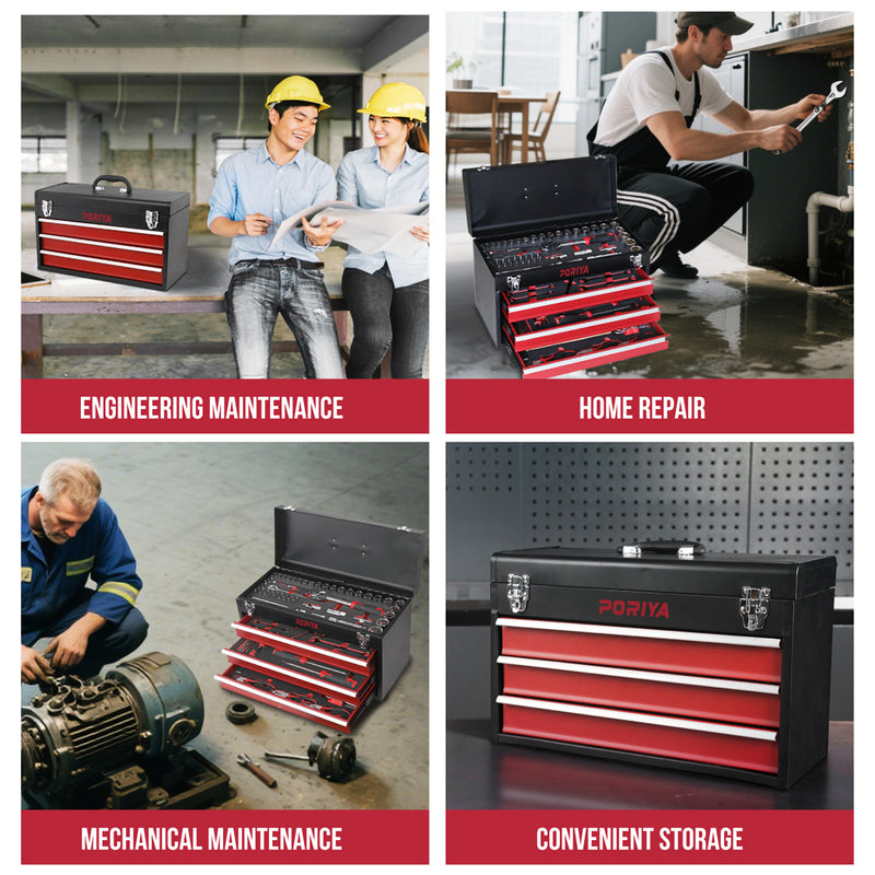 Load image into Gallery viewer, PORIYA 112pcs Tool Box Trolley Tool Set Portable Tool Kit DIY Hand Tool Set
