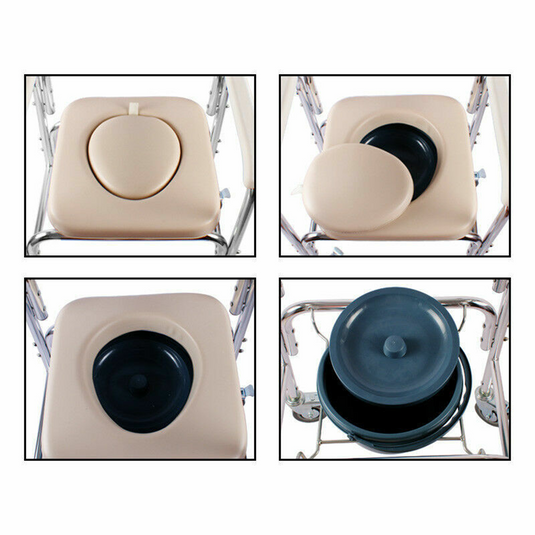 Mobile Shower Toilet Commode Wheelchair Aluminum Footrest Bathroom Beside