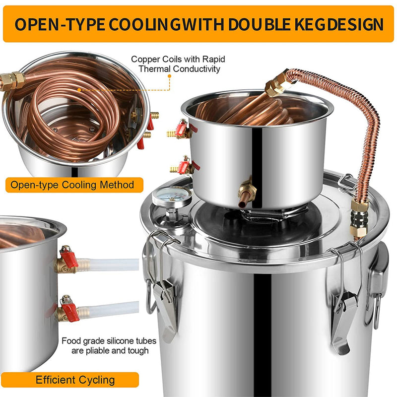 Load image into Gallery viewer, PORIYA Alcohol Distiler 12/19/30/50L Water Wine Brew Copper Coil Moonshinestill w/ Pump
