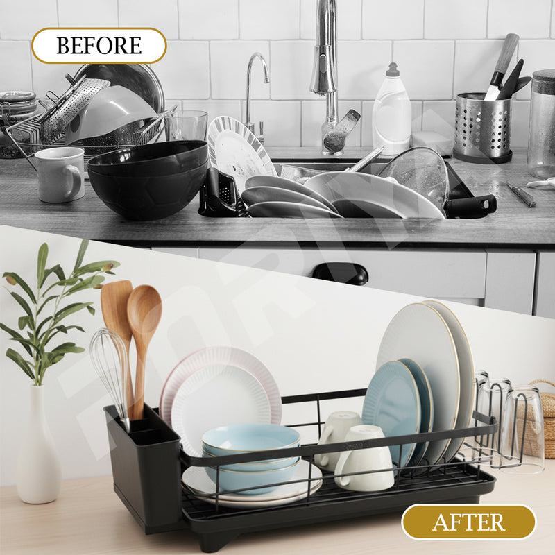 Load image into Gallery viewer, PORIYA Large Capacity Dish Drainer Carbon Steel Dish Drying Rack Drainboard Dish Rack
