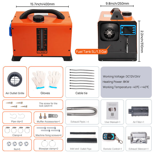 PORIYA Diesel Air Heater All-in-one 12V 8KW Bluetooth App LCD for Car RV Indoors