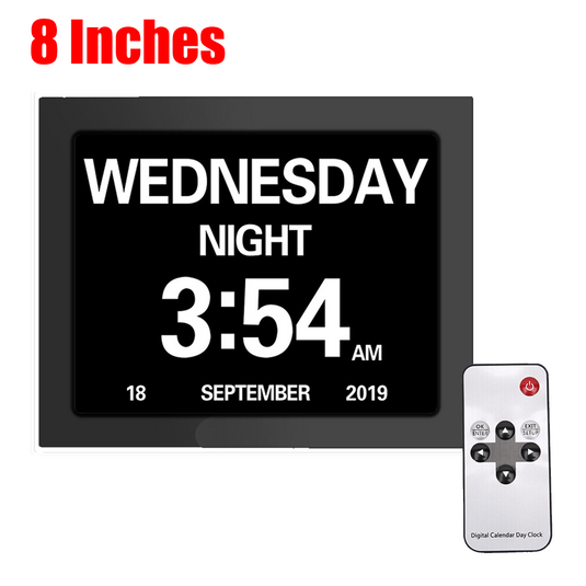 PORIYA 7/8‘’LED Dementia Digital Calendar Clock Alarm Day/Week/Month/Year Extra Large