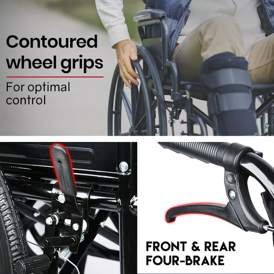 PORIYA 24" Lightweight Foldable Wheelchair 6-Level Recline w/ Dining table Safety Belt