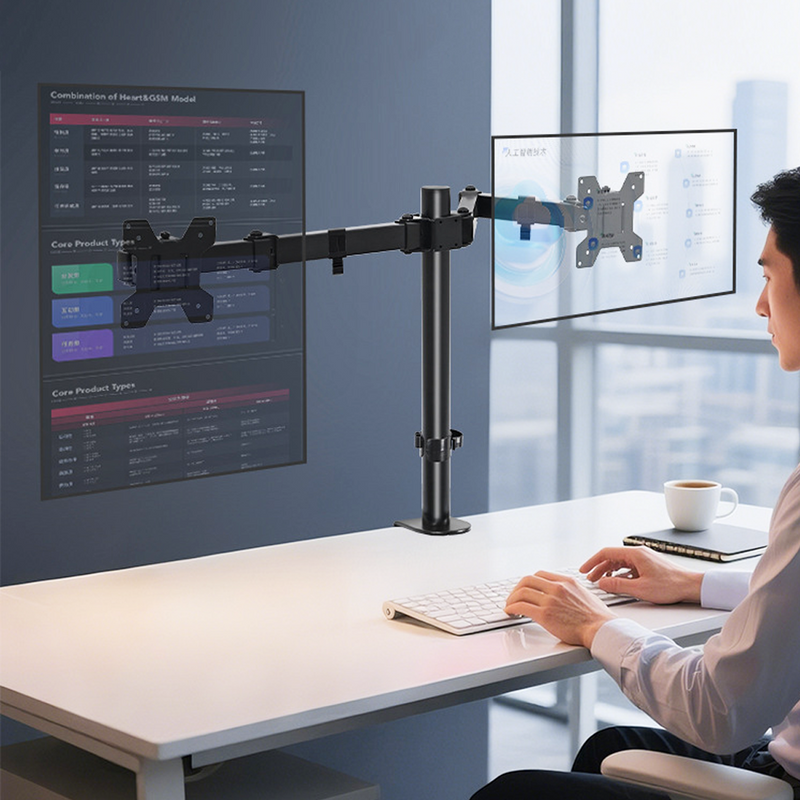 Load image into Gallery viewer, PORIYA Monitor Arm Dual Desk Mount 10-32'' Displays Screen Bracket Holder Black

