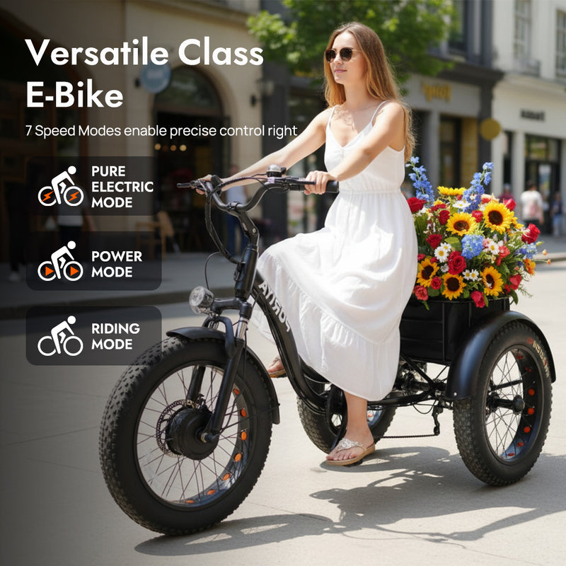 Load image into Gallery viewer, PORIYA 1500W Electric Tricycle escooter Urban City Bicycle Rechargeable 20" Fat Tyre
