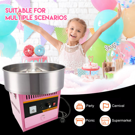 PORIYA Commercial Cotton Candy Machine Sugar Floss Maker 1000W Pink WITH/ Cover