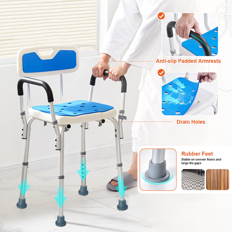 Load image into Gallery viewer, Shower Chair Bath Bench Arms Back for Inside Tub Adjustable Height 400lbs
