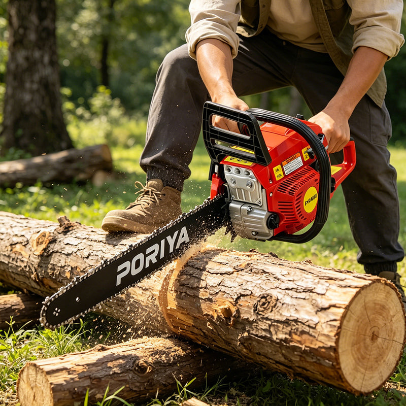 Load image into Gallery viewer, PORIYA 45cc Petrol Chainsaw Commercial 18" Bar Chain Saw E-Start Tree Pruning
