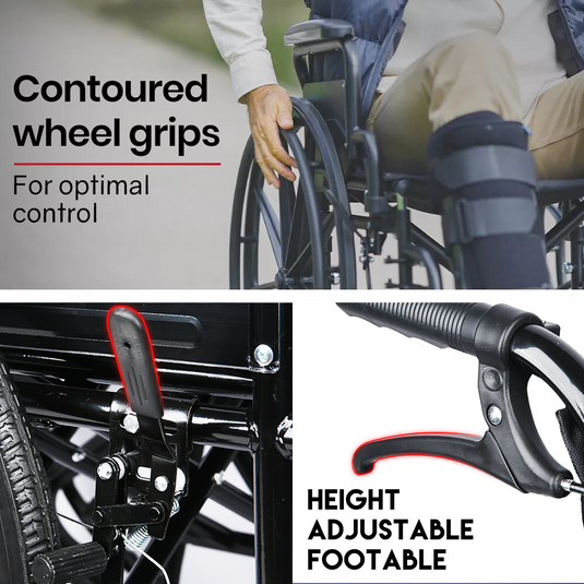 24 Inch Wheelchair Manual Folding Wheel Chair Portable Foldable for Elderly
