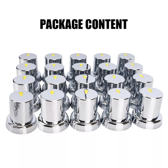 PORIYA Chrome 20PCS X 33mm Safety Arrow Chrome ABS Wheel Nut Covers Caps For Trucks Bus