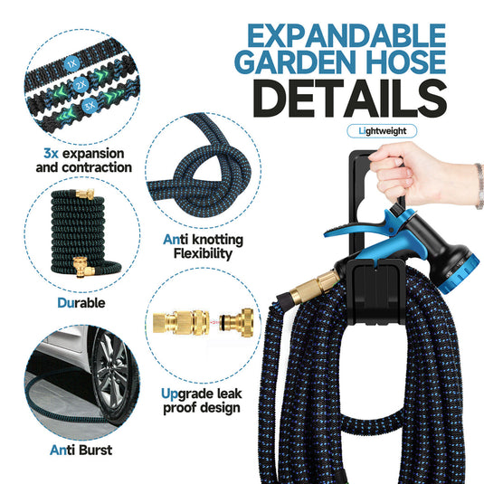 25-100FT Flexible Expandable Garden Water Hose Pipe Car Wash W/ Spray Nozzle Gun