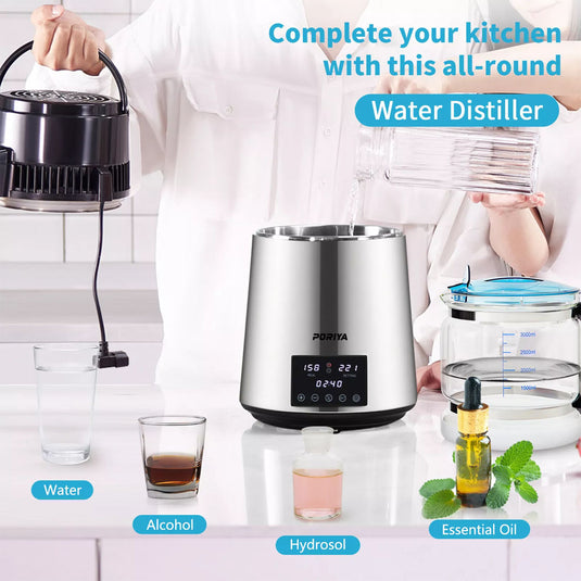 PORIYA 4L Stainless Steel Water Filter Distilled Pure Water Purifier Distiller