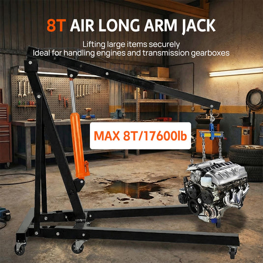 PORIYA 8T Hydraulic Long Ram Jack Lift Jacking Shop Crane Engine Hoist Lifting
