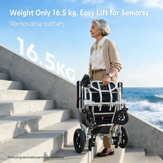 PORIYA 16.5KG Electric Wheelchair Lightweight Foldable Lithium Power Aluminium Portable