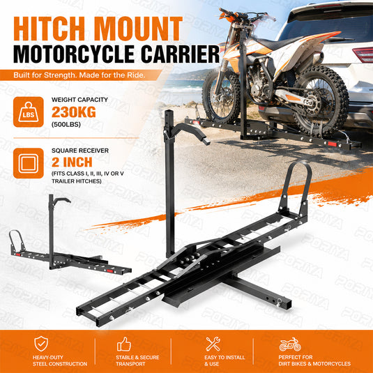 PORIYA Motorcycle Motorbike Carrier Rack 2" Towbar Arm Rack Dirt Bike Ramp Steel