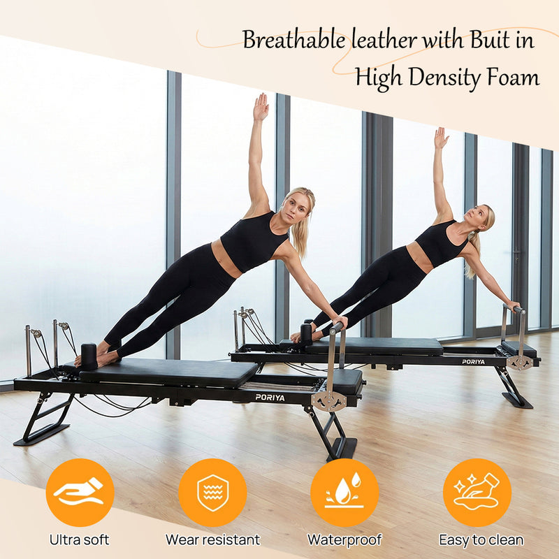 Load image into Gallery viewer, Foldable Pilates Reformer Workout Latex resistance Machine Exercise Yoga Black
